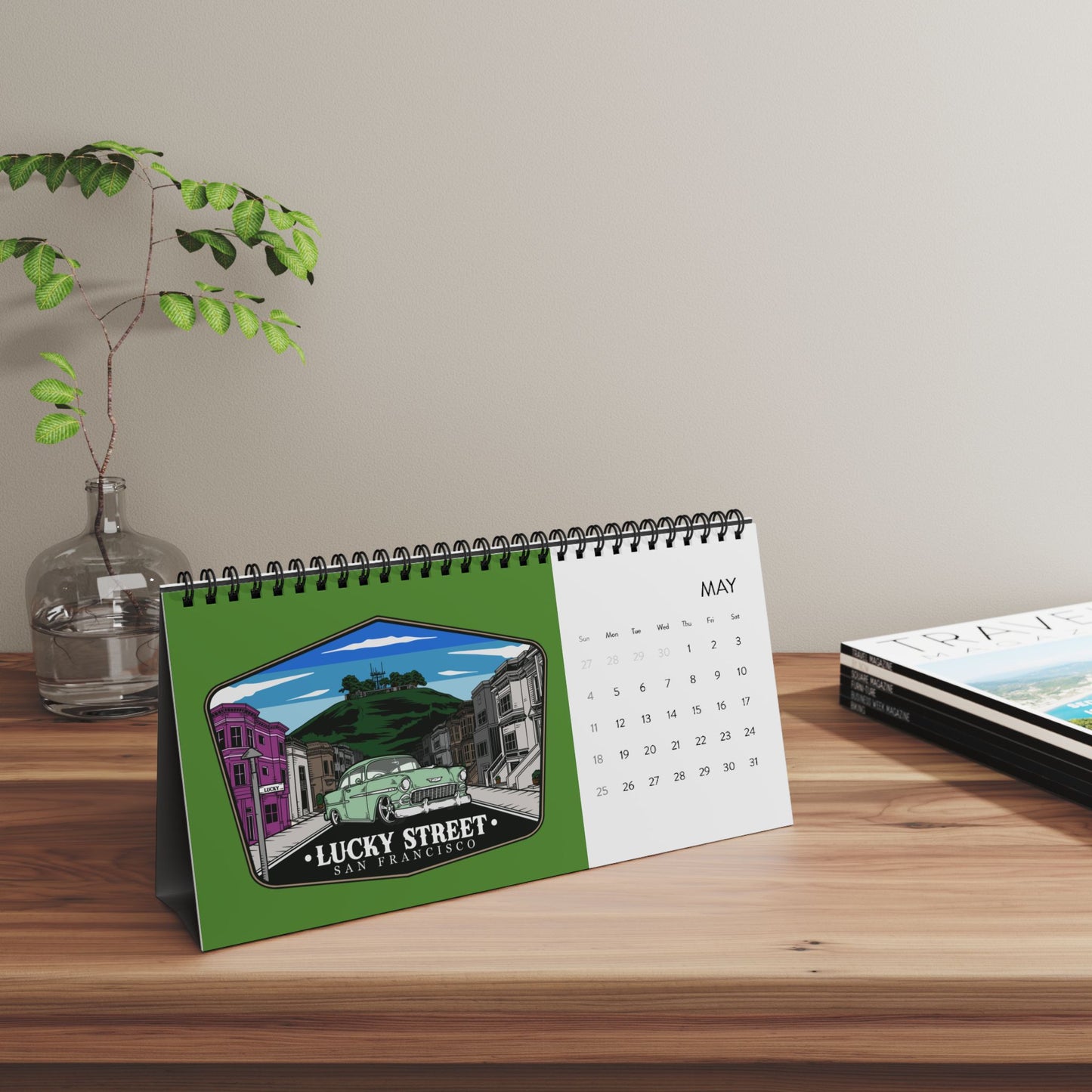 Lucky Street San Francisco Desktop Calendar (2025 grid)