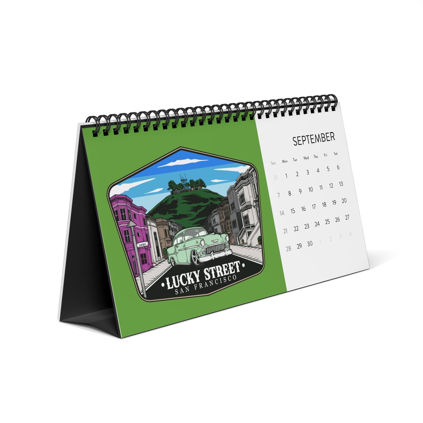 Lucky Street San Francisco Desktop Calendar (2025 grid)