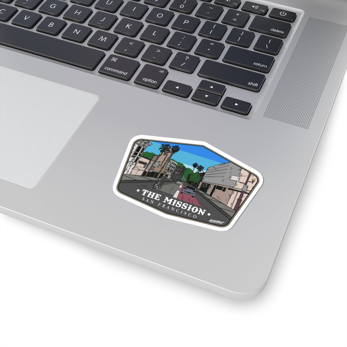 San Francisco Mission hand-drawn badge design Kiss-Cut Stickers, Fun Stickers for Laptops, Travel Decor, Urban Art Graphics, Gifts for Travelers