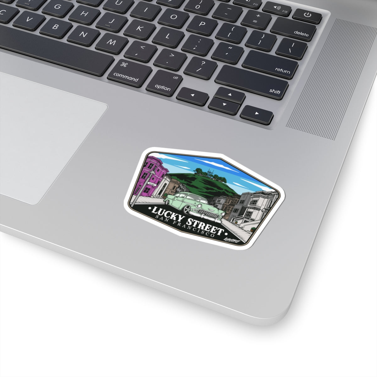 Lucky Street hand-drawn badge design Kiss-Cut Stickers, Fun Stickers for Laptops, Travel Decor, Urban Art Graphics, Gifts for Travelers