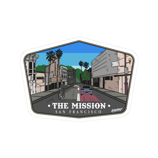 San Francisco Mission hand-drawn badge design Kiss-Cut Stickers, Fun Stickers for Laptops, Travel Decor, Urban Art Graphics, Gifts for Travelers