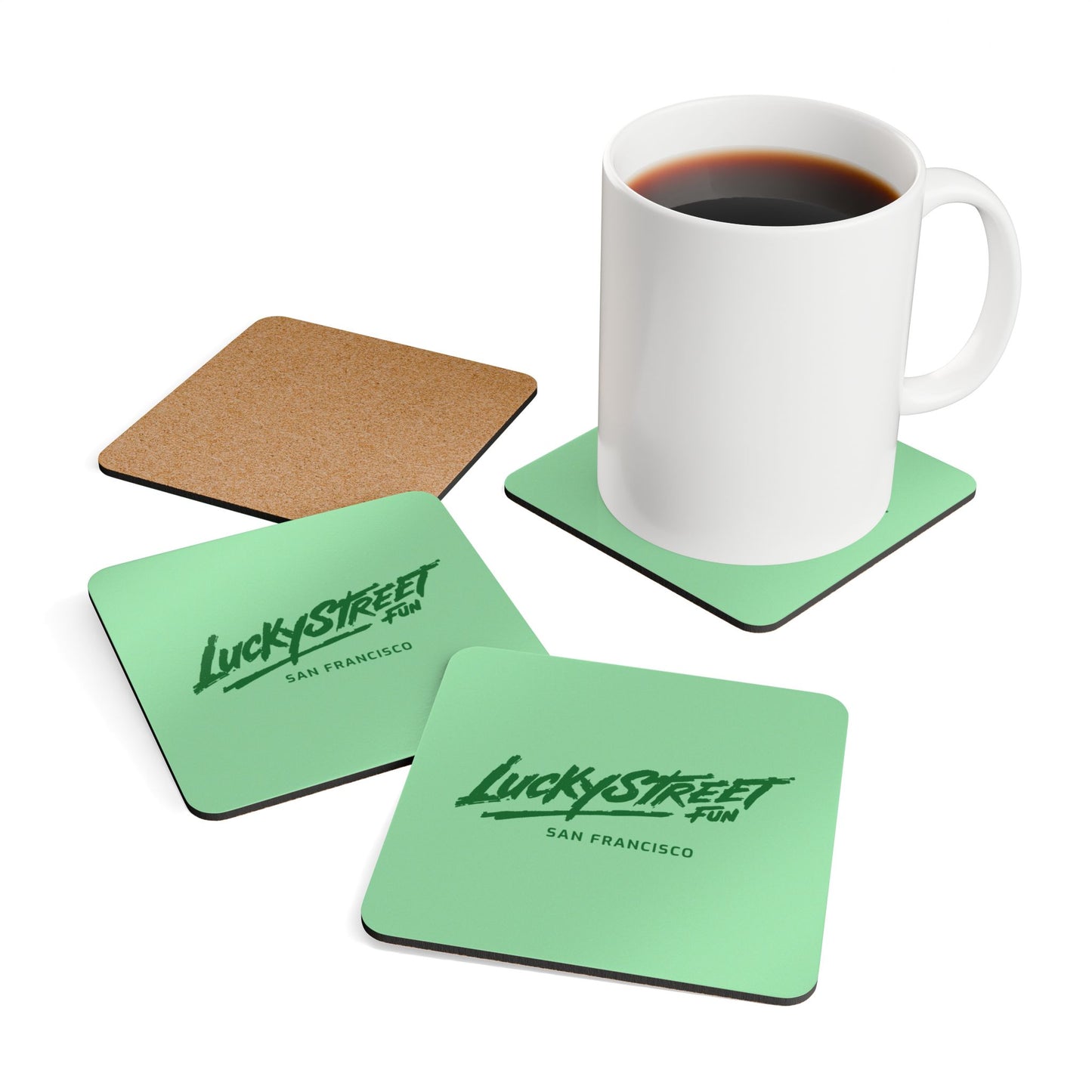 Cork Coaster Set - Luckystreet Fun Logo
