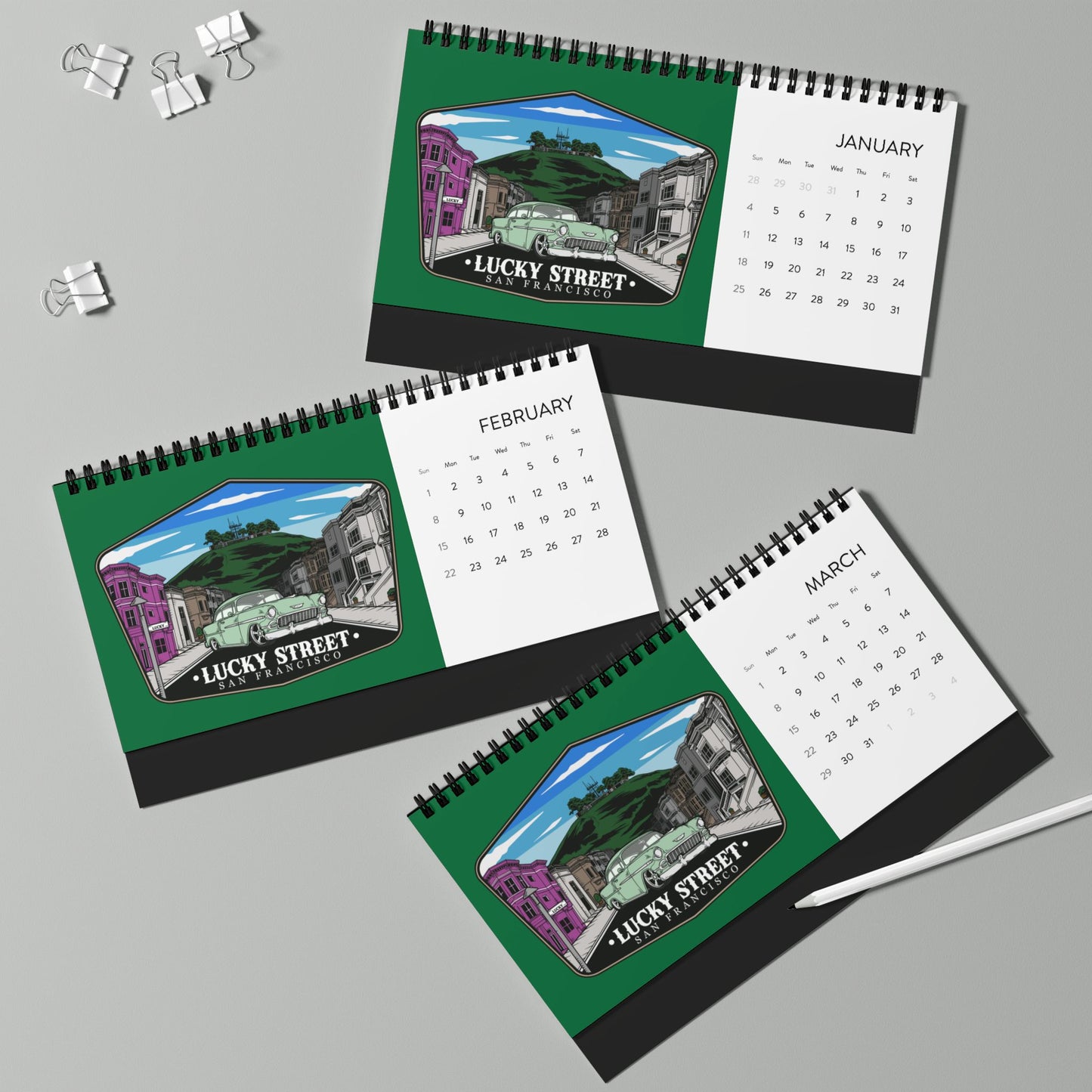 Lucky Street San Francisco Desktop Calendar (2026 grid)