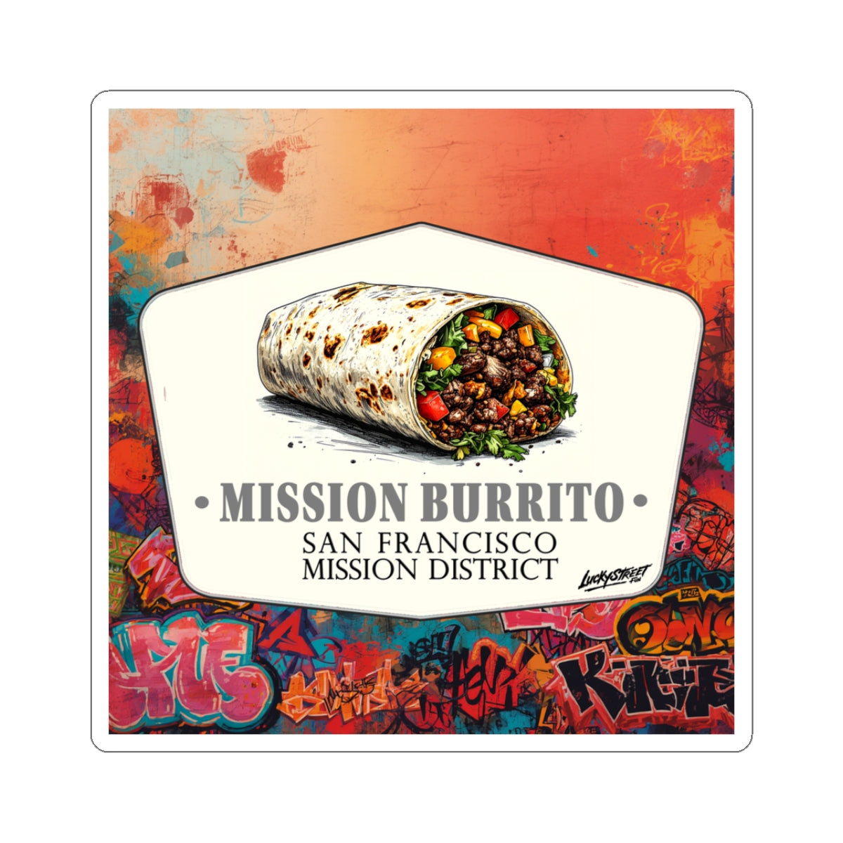 San Francisco Mission Burrito hand-drawn badge design Kiss-Cut Stickers, Fun Sticker