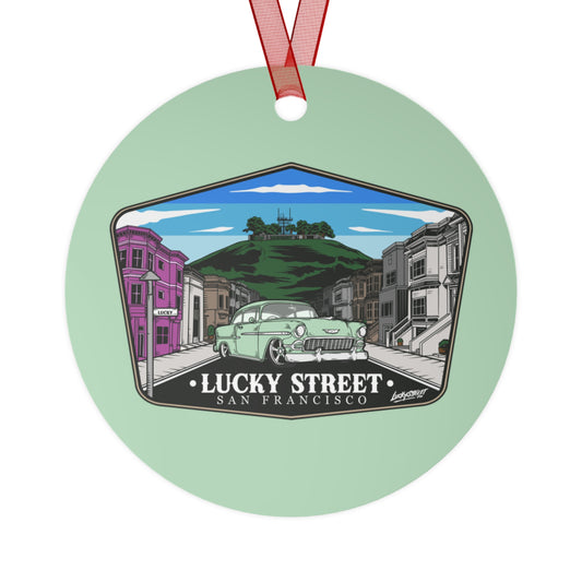 San Francisco Lucky Street Metal Ornaments - Vintage Car & Fun Design - Perfect Holiday Decor